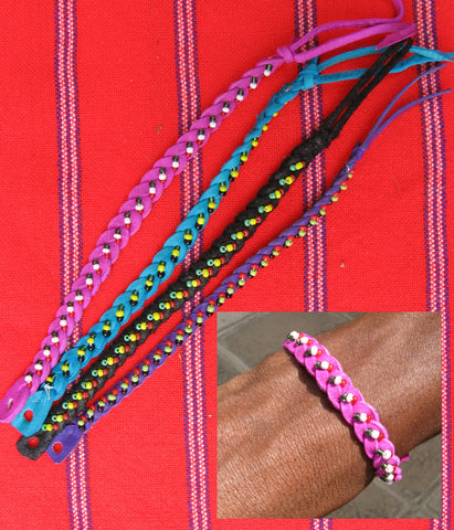 Braided Leather Bracelet with Beads