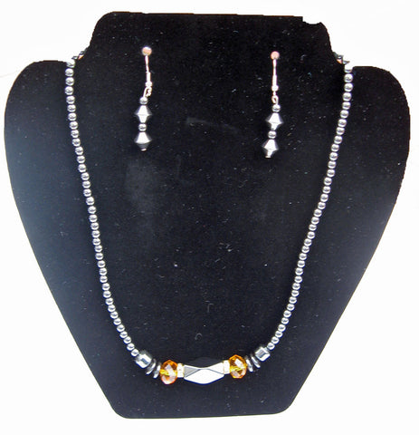 Hematite Crystal Necklace and Earrings